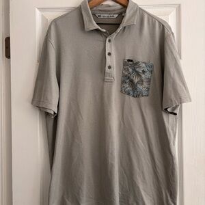 Men's Travis Mathew Gray Polo Shirt with Palm Pattern Pocket